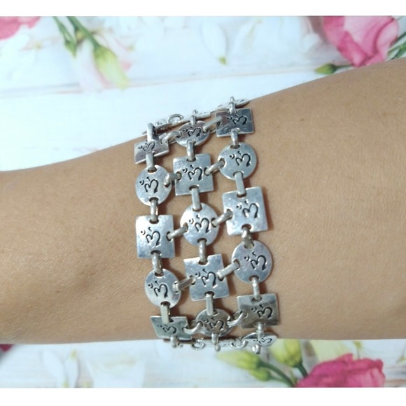 Sterling Silver 925 Om Aum Buddhist Bracelet wide clasp Nepal Hindu Yoga Vtg